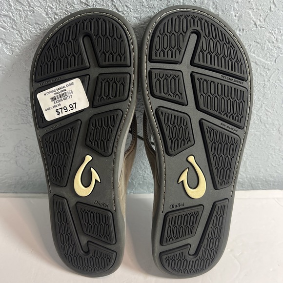 OLUKAI Tuahine Men's 10465-4Q4Q Stone Size 8 FLIP FLOPS-New - Picture 5 of 6